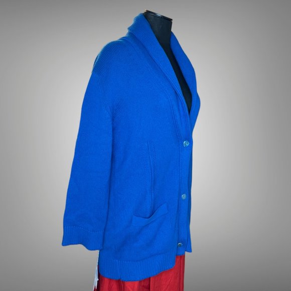 Hermes NWT Cashmere & Cotton Shawl Collar Cardigan EU 40 Blue Smalt Sweater - Picture 2 of 14